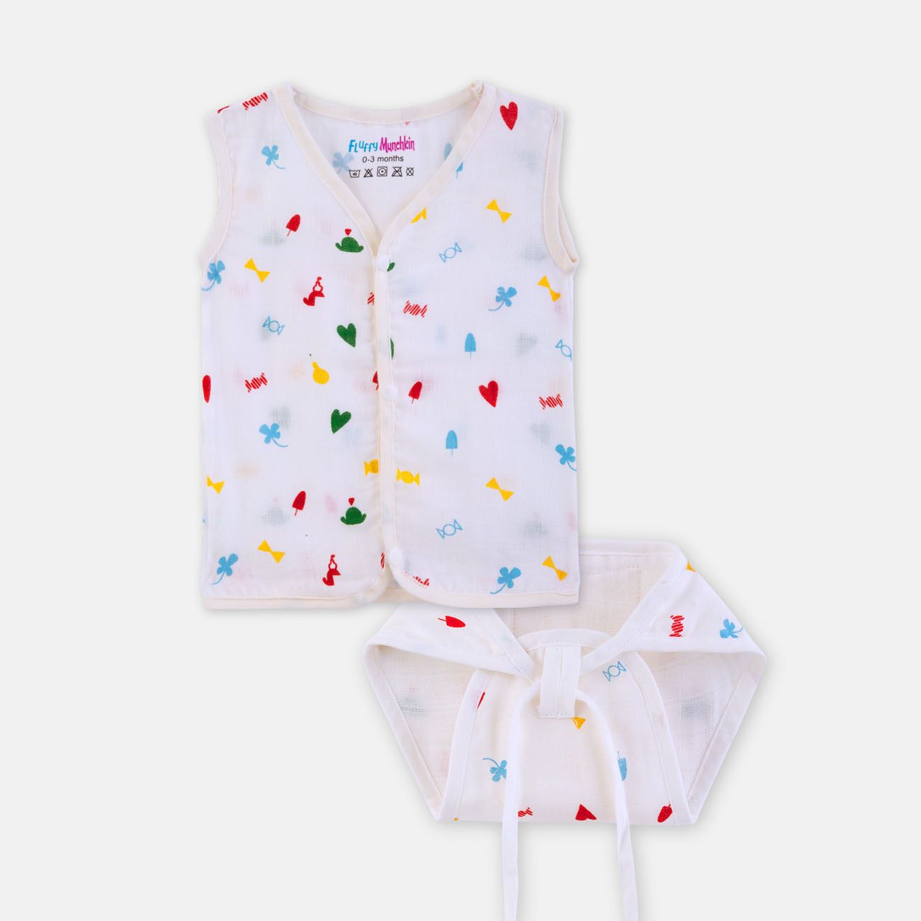 Sleeveless Jabla & Nappy Set Candy's Love (Preemie & 0-3M)